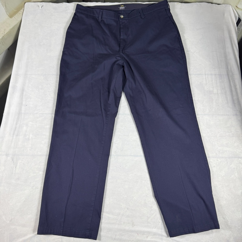 Lee Mens Chino Pants Navy Blue Stretch Custom Relaxed Fit Flat Front 38x32